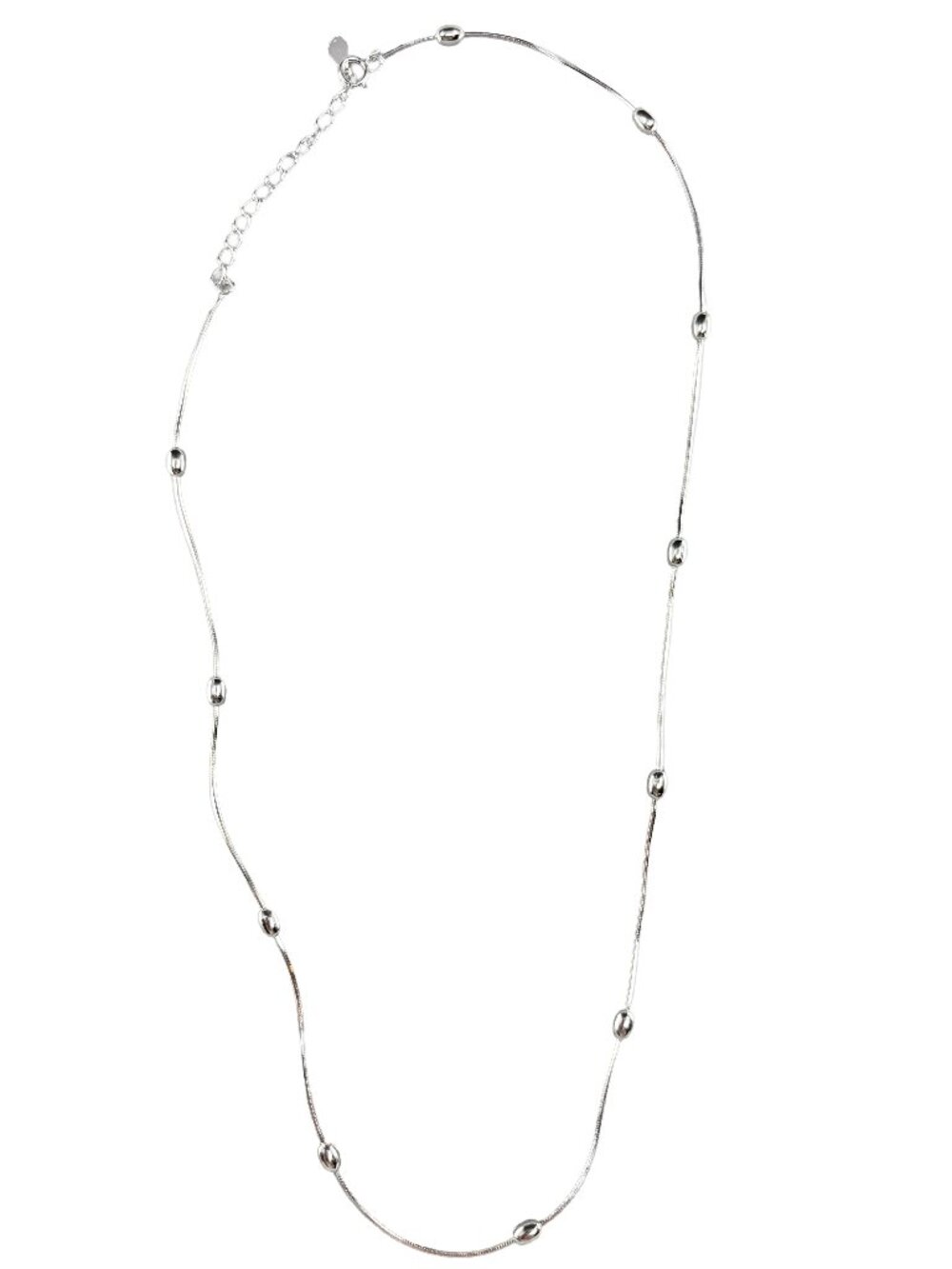 925 Sterling Silver 3mm Olive Beads Snake Chain Necklace 3.1g 16+2"
